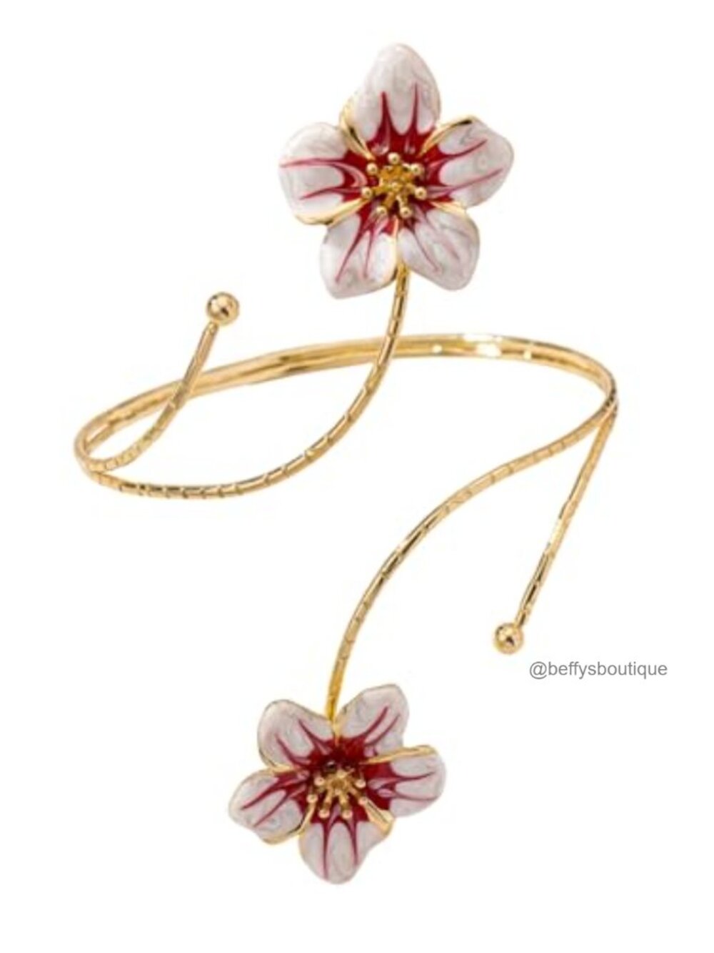 Gold Tone Floral Cuff Bracelet Layered Summer Jewelry for Women
